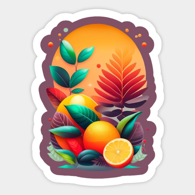 Abstract Summer Heat Illustration With Leaves and Citrus Sticker by marleks